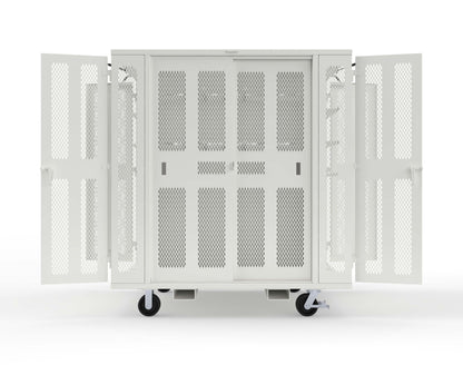 Extreme Duty Mobile Rigging Cabinet with 2 sets of 2 Ventilated Sliding Doors and 2 sets of 2 Ventilated Swing Doors with Short and Long Hangers - 86 in. W x 50 in. D x 100 in. H - 7.27.6-4V-500-2SLD-2ED-40SH-16LH-FLP-CA-9003