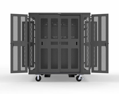 Extreme Duty Mobile Rigging Cabinet with 2 sets of 2 Ventilated Sliding Doors and 2 sets of 2 Ventilated Swing Doors with Short and Long Hangers - 86 in. W x 50 in. D x 100 in. H - 7.27.6-4V-500-2SLD-2ED-40SH-16LH-FLP-CA-9005