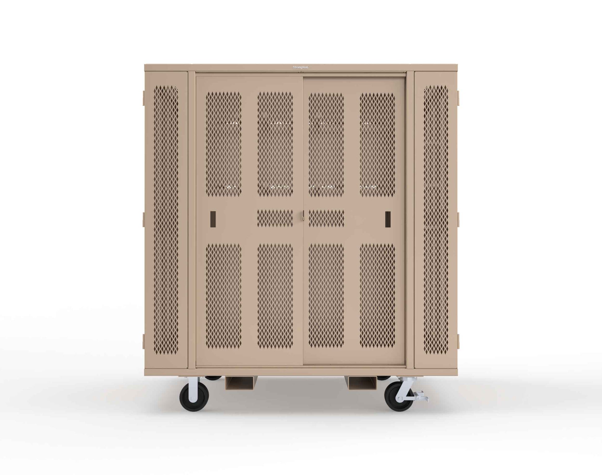 Extreme Duty Mobile Rigging Cabinet with 2 sets of 2 Ventilated Sliding Doors and 2 sets of 2 Ventilated Swing Doors with Short and Long Hangers - 86 in. W x 50 in. D x 100 in. H - 7.27.6-4V-500-2SLD-2ED-40SH-16LH-FLP-CA-1019