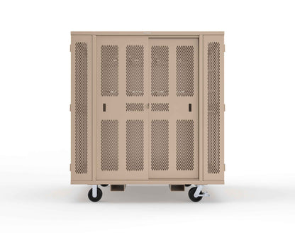 Extreme Duty Mobile Rigging Cabinet with 2 sets of 2 Ventilated Sliding Doors and 2 sets of 2 Ventilated Swing Doors with Short and Long Hangers - 86 in. W x 50 in. D x 100 in. H - 7.27.6-4V-500-2SLD-2ED-40SH-16LH-FLP-CA-1019