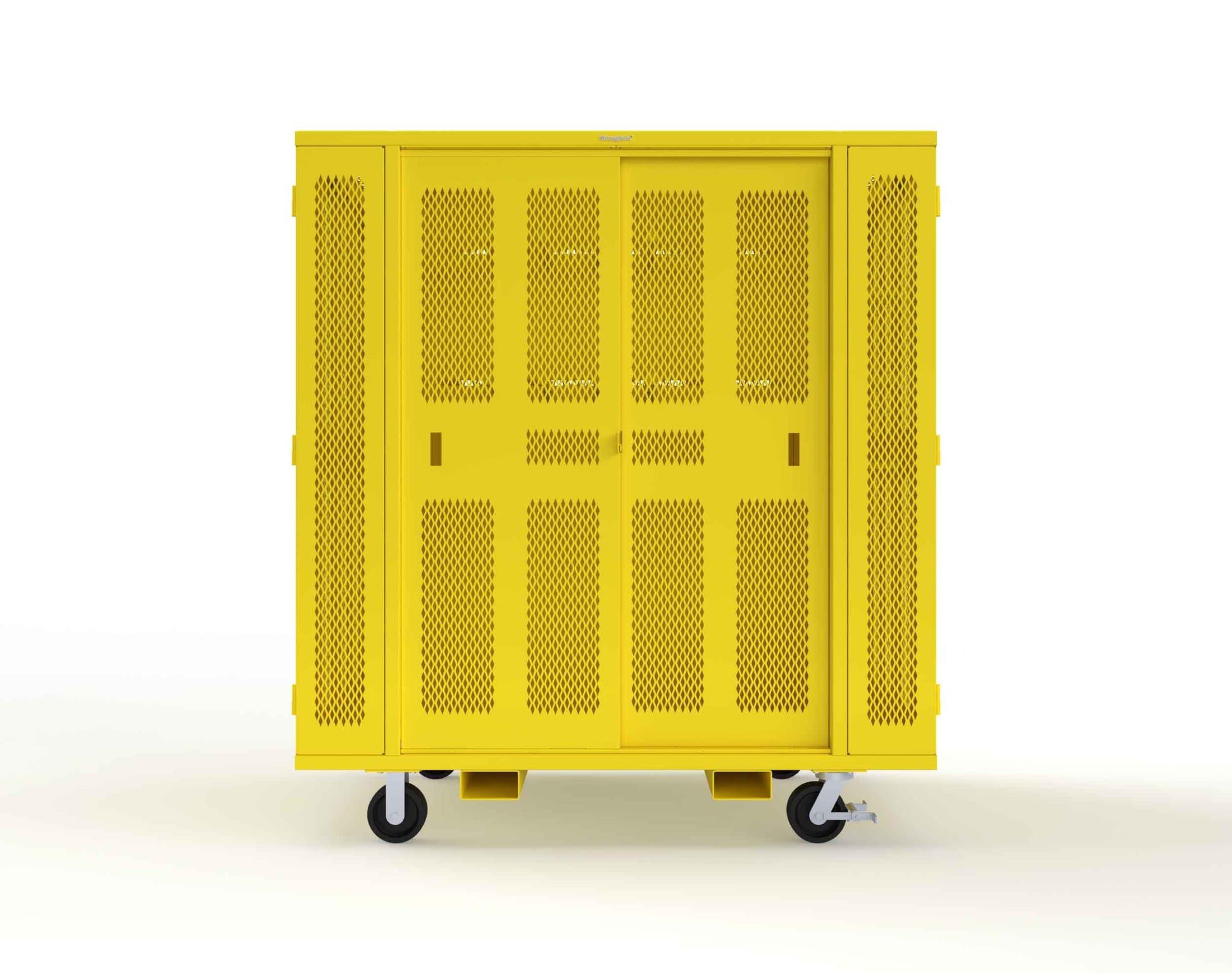 Extreme Duty Mobile Rigging Cabinet with 2 sets of 2 Ventilated Sliding Doors and 2 sets of 2 Ventilated Swing Doors with Short and Long Hangers - 86 in. W x 50 in. D x 100 in. H - 7.27.6-4V-500-2SLD-2ED-40SH-16LH-FLP-CA-1021