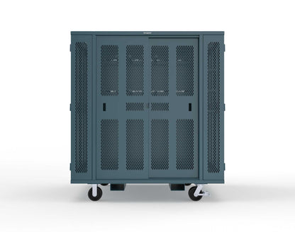 Extreme Duty Mobile Rigging Cabinet with 2 sets of 2 Ventilated Sliding Doors and 2 sets of 2 Ventilated Swing Doors with Short and Long Hangers - 86 in. W x 50 in. D x 100 in. H - 7.27.6-4V-500-2SLD-2ED-40SH-16LH-FLP-CA-5001
