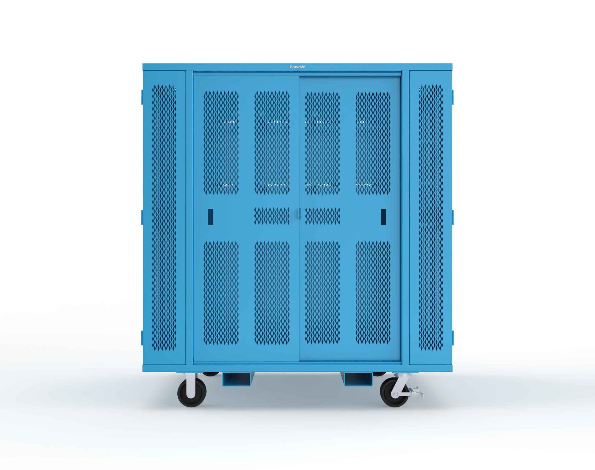 Extreme Duty Mobile Rigging Cabinet with 2 sets of 2 Ventilated Sliding Doors and 2 sets of 2 Ventilated Swing Doors with Short and Long Hangers - 86 in. W x 50 in. D x 100 in. H - 7.27.6-4V-500-2SLD-2ED-40SH-16LH-FLP-CA-5012