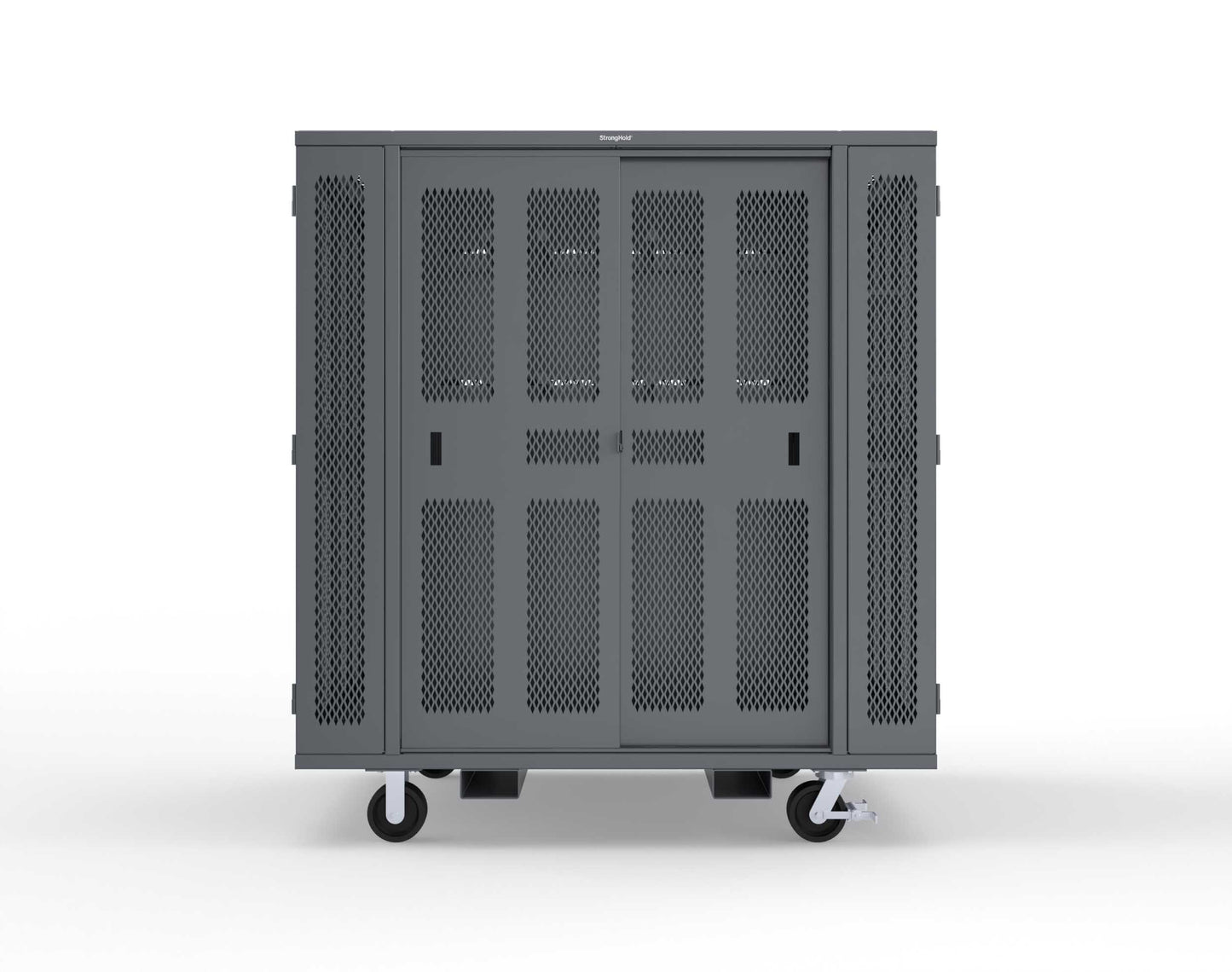 Extreme Duty Mobile Rigging Cabinet with 2 sets of 2 Ventilated Sliding Doors and 2 sets of 2 Ventilated Swing Doors with Short and Long Hangers - 86 in. W x 50 in. D x 100 in. H - 7.27.6-4V-500-2SLD-2ED-40SH-16LH-FLP-CA-7024