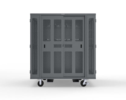Extreme Duty Mobile Rigging Cabinet with 2 sets of 2 Ventilated Sliding Doors and 2 sets of 2 Ventilated Swing Doors with Short and Long Hangers - 86 in. W x 50 in. D x 100 in. H - 7.27.6-4V-500-2SLD-2ED-40SH-16LH-FLP-CA-7024