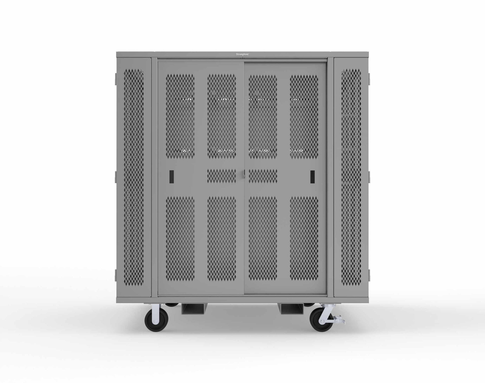 Extreme Duty Mobile Rigging Cabinet with 2 sets of 2 Ventilated Sliding Doors and 2 sets of 2 Ventilated Swing Doors with Short and Long Hangers - 86 in. W x 50 in. D x 100 in. H - 7.27.6-4V-500-2SLD-2ED-40SH-16LH-FLP-CA-7037