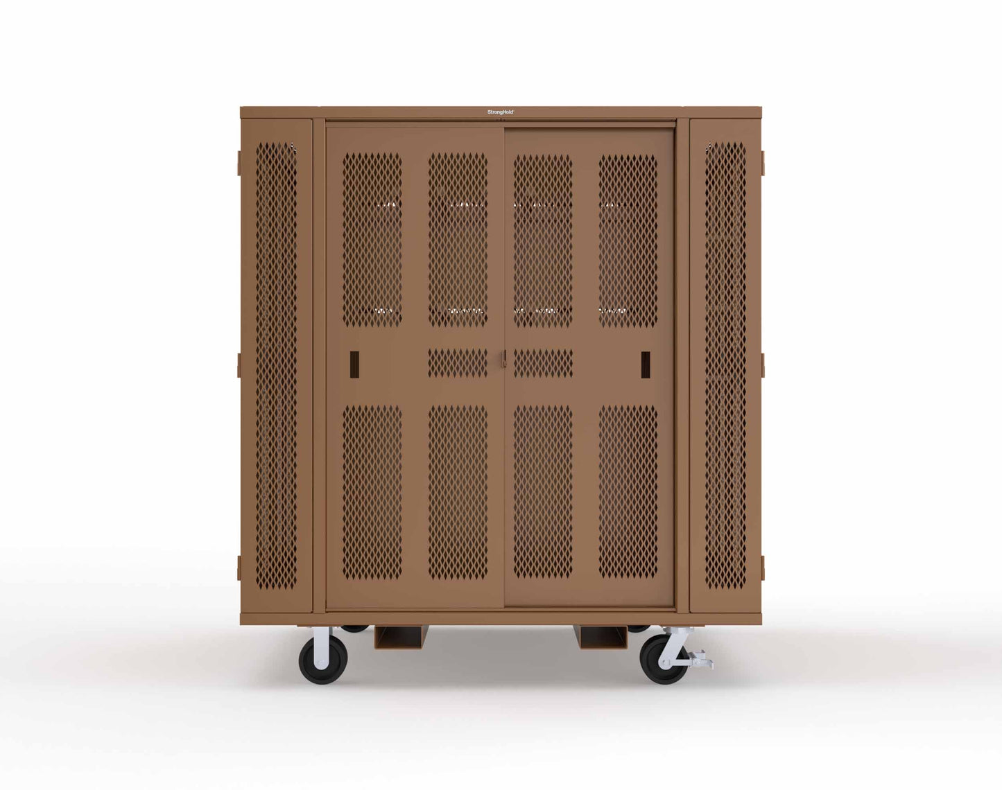 Extreme Duty Mobile Rigging Cabinet with 2 sets of 2 Ventilated Sliding Doors and 2 sets of 2 Ventilated Swing Doors with Short and Long Hangers - 86 in. W x 50 in. D x 100 in. H - 7.27.6-4V-500-2SLD-2ED-40SH-16LH-FLP-CA-8008