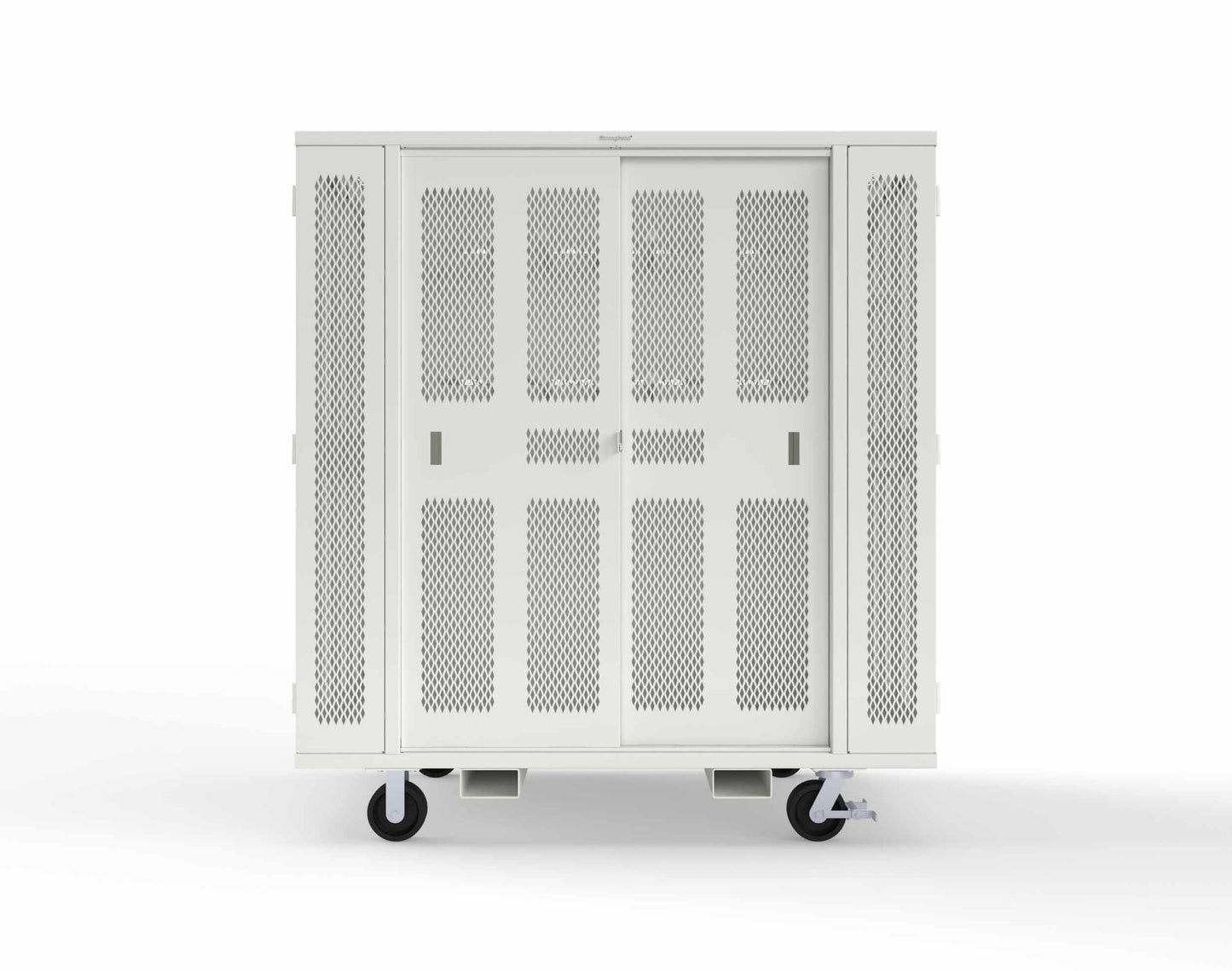 Extreme Duty Mobile Rigging Cabinet with 2 sets of 2 Ventilated Sliding Doors and 2 sets of 2 Ventilated Swing Doors with Short and Long Hangers - 86 in. W x 50 in. D x 100 in. H - 7.27.6-4V-500-2SLD-2ED-40SH-16LH-FLP-CA-9003