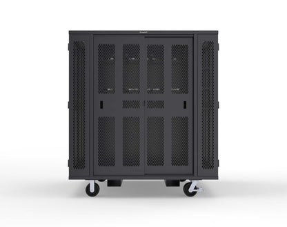 Extreme Duty Mobile Rigging Cabinet with 2 sets of 2 Ventilated Sliding Doors and 2 sets of 2 Ventilated Swing Doors with Short and Long Hangers - 86 in. W x 50 in. D x 100 in. H - 7.27.6-4V-500-2SLD-2ED-40SH-16LH-FLP-CA-9005