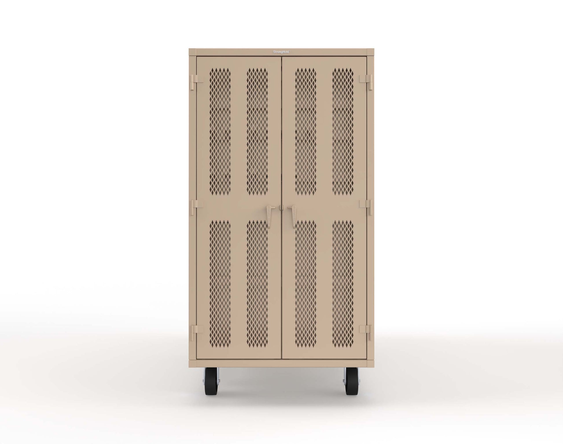 Extreme Duty Mobile Rigging Cabinet with 2 sets of 2 Ventilated Sliding Doors and 2 sets of 2 Ventilated Swing Doors with Short and Long Hangers - 86 in. W x 50 in. D x 100 in. H - 7.27.6-4V-500-2SLD-2ED-40SH-16LH-FLP-CA-1019