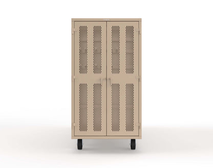 Extreme Duty Mobile Rigging Cabinet with 2 sets of 2 Ventilated Sliding Doors and 2 sets of 2 Ventilated Swing Doors with Short and Long Hangers - 86 in. W x 50 in. D x 100 in. H - 7.27.6-4V-500-2SLD-2ED-40SH-16LH-FLP-CA-1019