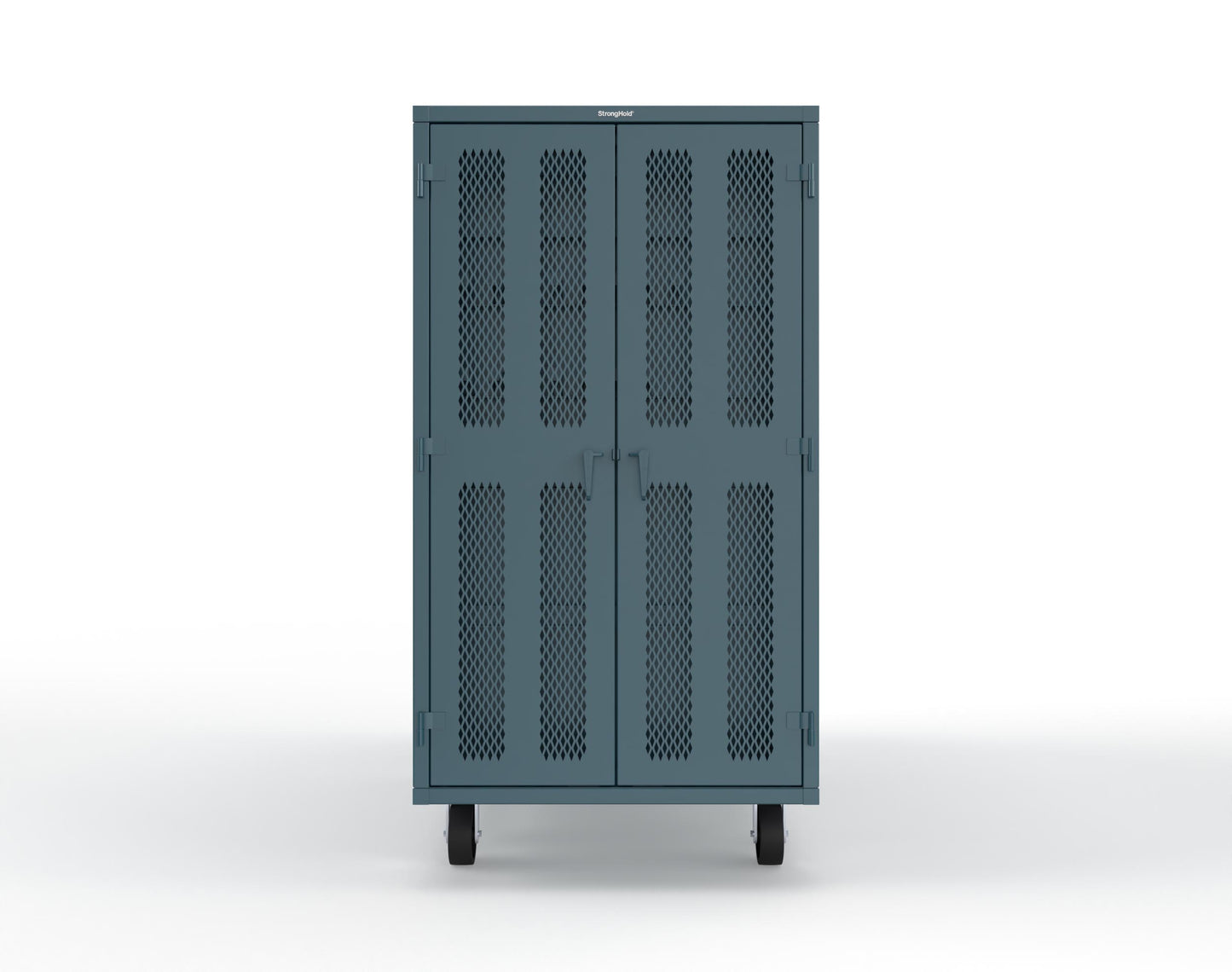 Extreme Duty Mobile Rigging Cabinet with 2 sets of 2 Ventilated Sliding Doors and 2 sets of 2 Ventilated Swing Doors with Short and Long Hangers - 86 in. W x 50 in. D x 100 in. H - 7.27.6-4V-500-2SLD-2ED-40SH-16LH-FLP-CA-5001