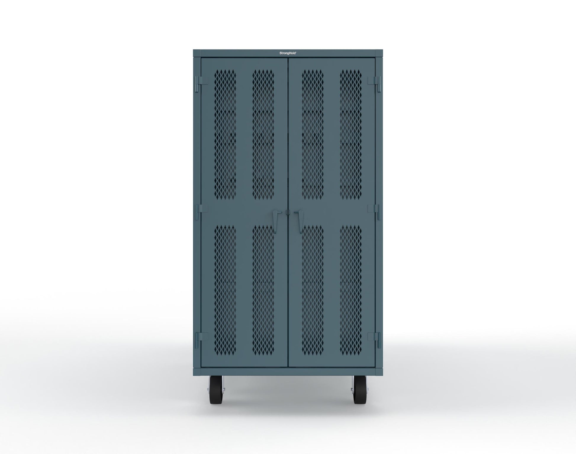 Extreme Duty Mobile Rigging Cabinet with 2 sets of 2 Ventilated Sliding Doors and 2 sets of 2 Ventilated Swing Doors with Short and Long Hangers - 86 in. W x 50 in. D x 100 in. H - 7.27.6-4V-500-2SLD-2ED-40SH-16LH-FLP-CA-5001