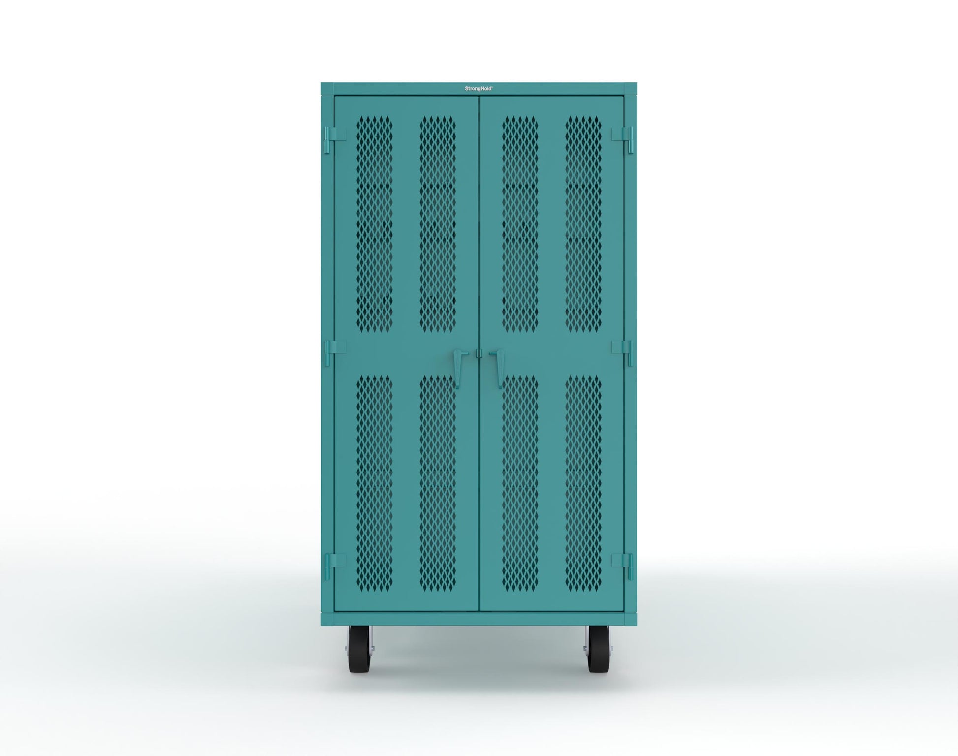 Extreme Duty Mobile Rigging Cabinet with 2 sets of 2 Ventilated Sliding Doors and 2 sets of 2 Ventilated Swing Doors with Short and Long Hangers - 86 in. W x 50 in. D x 100 in. H - 7.27.6-4V-500-2SLD-2ED-40SH-16LH-FLP-CA-5021