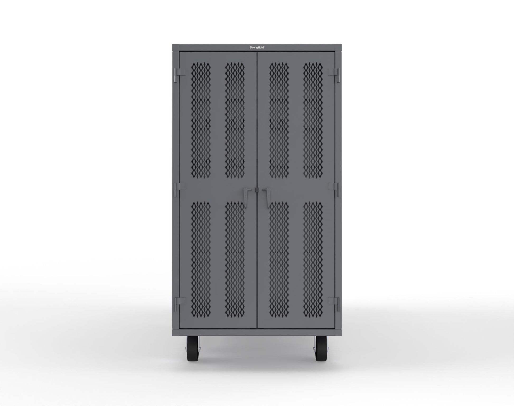 Extreme Duty Mobile Rigging Cabinet with 2 sets of 2 Ventilated Sliding Doors and 2 sets of 2 Ventilated Swing Doors with Short and Long Hangers - 86 in. W x 50 in. D x 100 in. H - 7.27.6-4V-500-2SLD-2ED-40SH-16LH-FLP-CA-7024