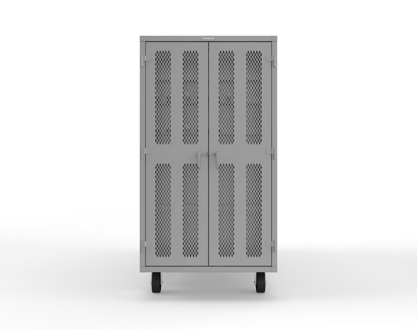 Extreme Duty Mobile Rigging Cabinet with 2 sets of 2 Ventilated Sliding Doors and 2 sets of 2 Ventilated Swing Doors with Short and Long Hangers - 86 in. W x 50 in. D x 100 in. H - 7.27.6-4V-500-2SLD-2ED-40SH-16LH-FLP-CA-7037