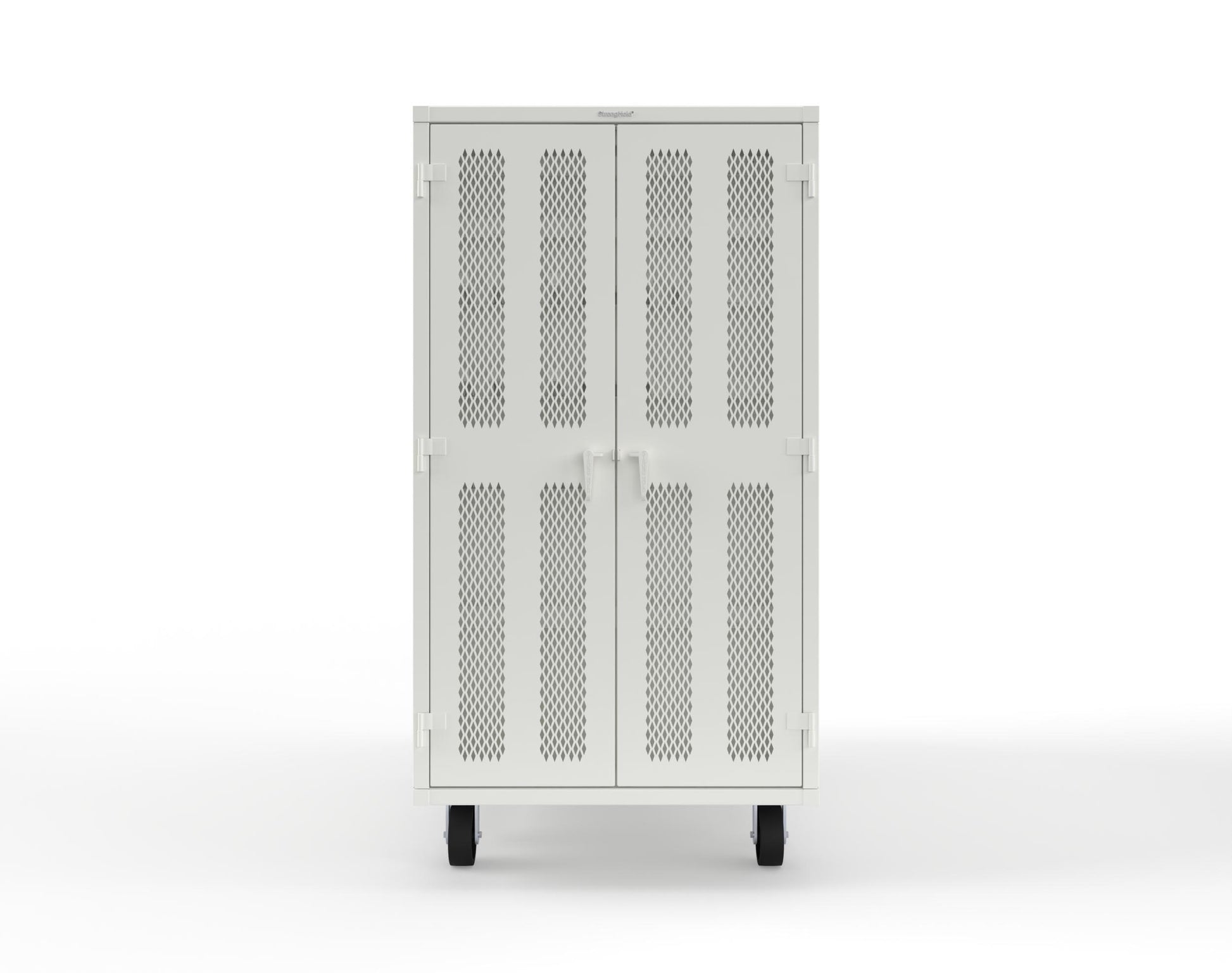 Extreme Duty Mobile Rigging Cabinet with 2 sets of 2 Ventilated Sliding Doors and 2 sets of 2 Ventilated Swing Doors with Short and Long Hangers - 86 in. W x 50 in. D x 100 in. H - 7.27.6-4V-500-2SLD-2ED-40SH-16LH-FLP-CA-9003