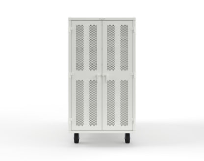 Extreme Duty Mobile Rigging Cabinet with 2 sets of 2 Ventilated Sliding Doors and 2 sets of 2 Ventilated Swing Doors with Short and Long Hangers - 86 in. W x 50 in. D x 100 in. H - 7.27.6-4V-500-2SLD-2ED-40SH-16LH-FLP-CA-9003