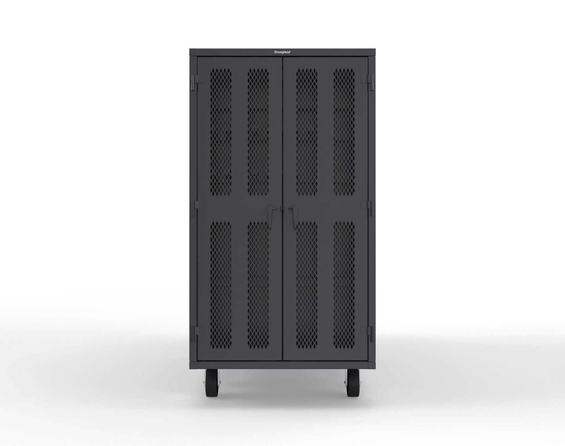 Extreme Duty Mobile Rigging Cabinet with 2 sets of 2 Ventilated Sliding Doors and 2 sets of 2 Ventilated Swing Doors with Short and Long Hangers - 86 in. W x 50 in. D x 100 in. H - 7.27.6-4V-500-2SLD-2ED-40SH-16LH-FLP-CA-9005