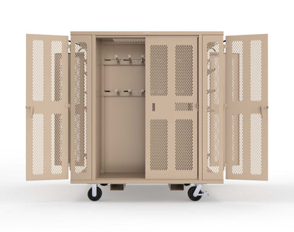 Extreme Duty Mobile Rigging Cabinet with 2 sets of 2 Ventilated Sliding Doors and 2 sets of 2 Ventilated Swing Doors with Short and Long Hangers - 86 in. W x 50 in. D x 100 in. H - 7.27.6-4V-500-2SLD-2ED-40SH-16LH-FLP-CA-1019
