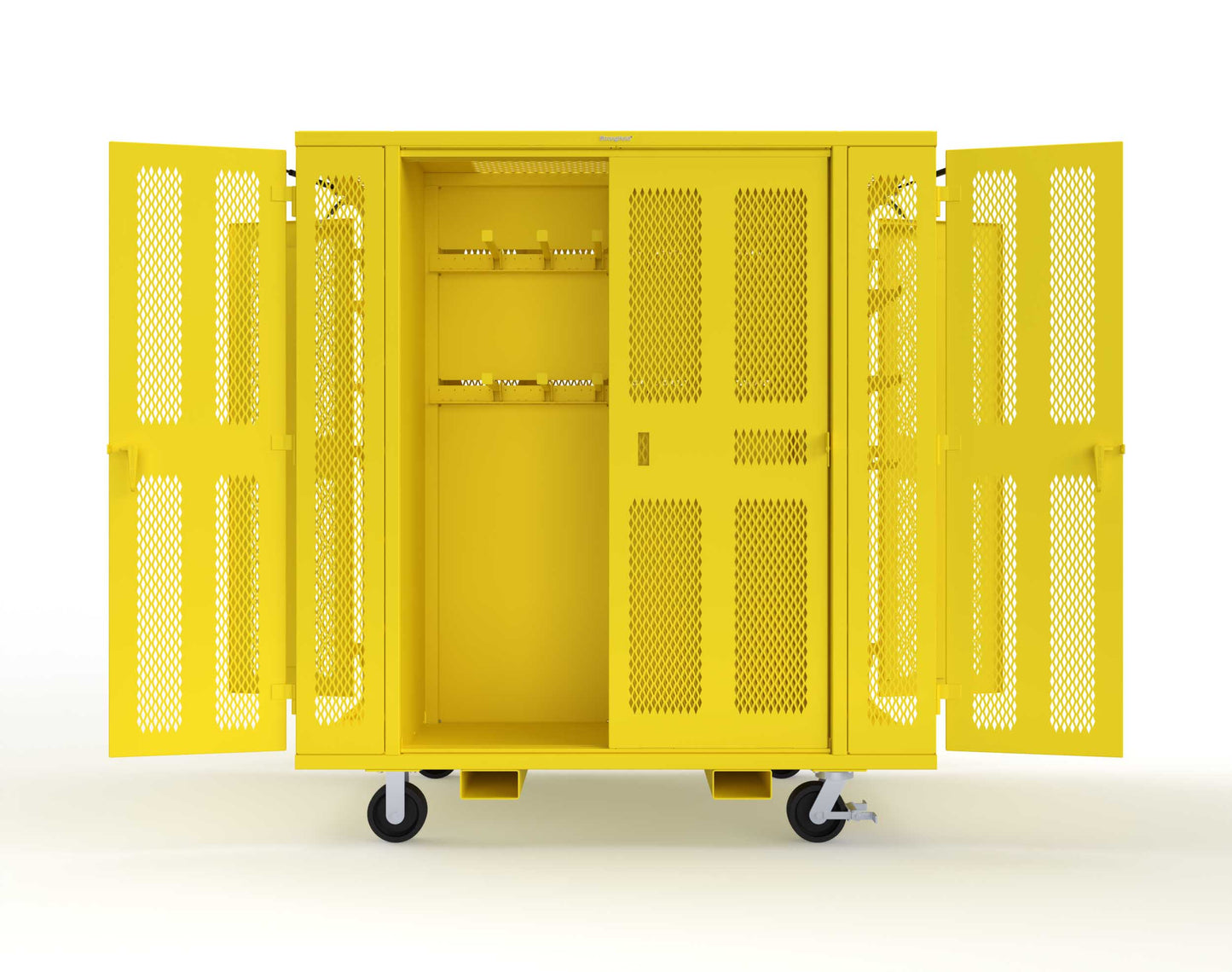 Extreme Duty Mobile Rigging Cabinet with 2 sets of 2 Ventilated Sliding Doors and 2 sets of 2 Ventilated Swing Doors with Short and Long Hangers - 86 in. W x 50 in. D x 100 in. H - 7.27.6-4V-500-2SLD-2ED-40SH-16LH-FLP-CA-1021