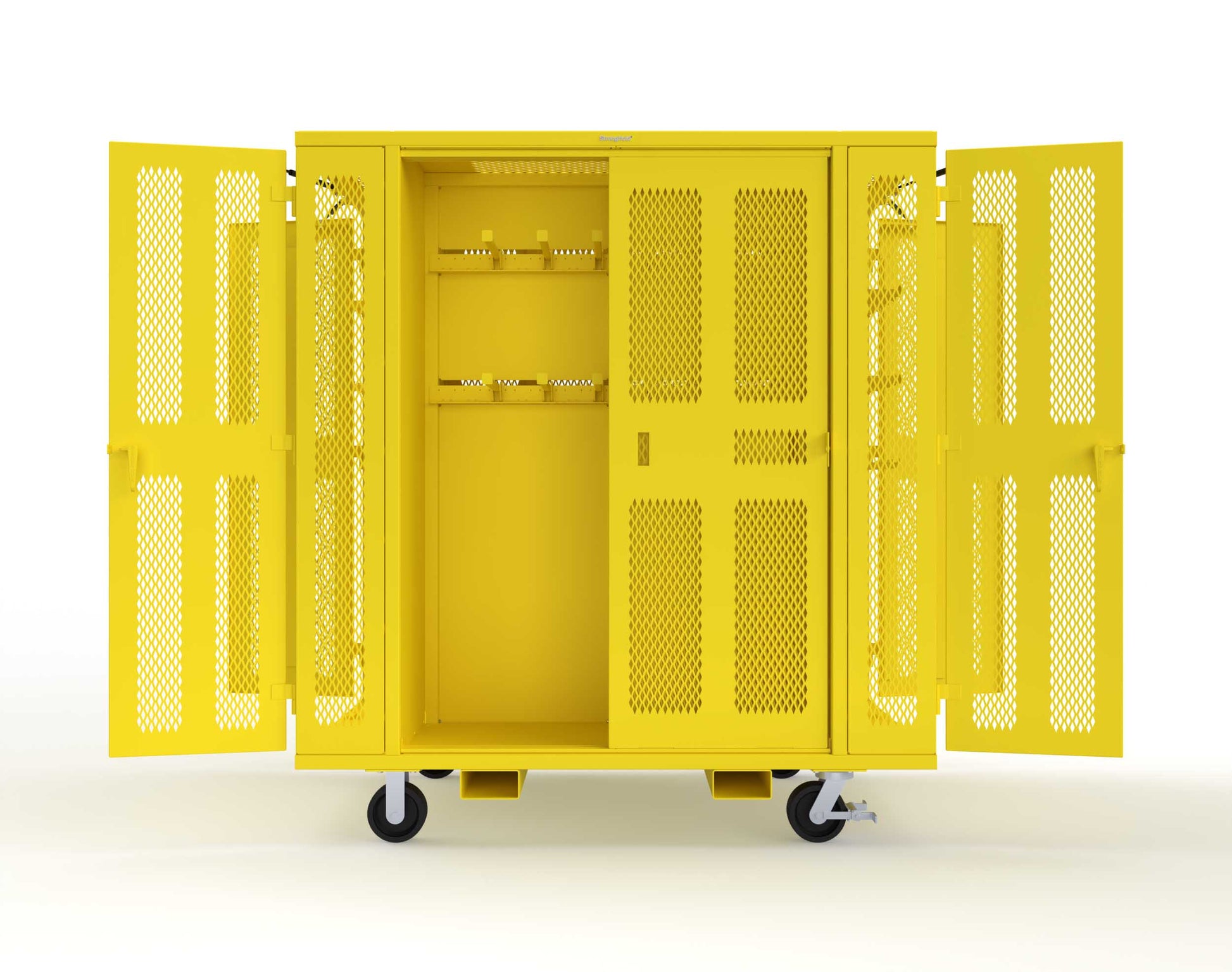 Extreme Duty Mobile Rigging Cabinet with 2 sets of 2 Ventilated Sliding Doors and 2 sets of 2 Ventilated Swing Doors with Short and Long Hangers - 86 in. W x 50 in. D x 100 in. H - 7.27.6-4V-500-2SLD-2ED-40SH-16LH-FLP-CA-1021