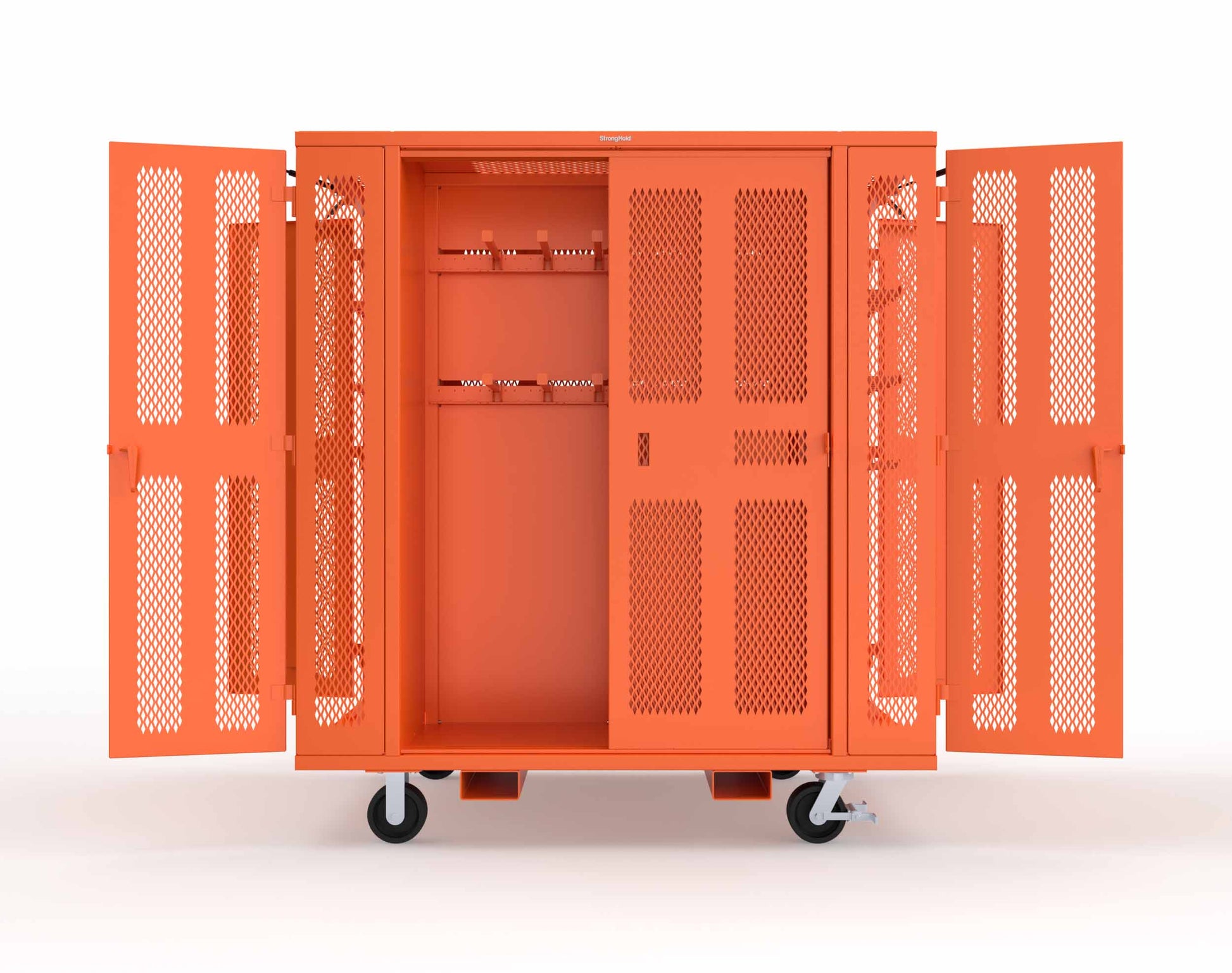 Extreme Duty Mobile Rigging Cabinet with 2 sets of 2 Ventilated Sliding Doors and 2 sets of 2 Ventilated Swing Doors with Short and Long Hangers - 86 in. W x 50 in. D x 100 in. H - 7.27.6-4V-500-2SLD-2ED-40SH-16LH-FLP-CA-2009