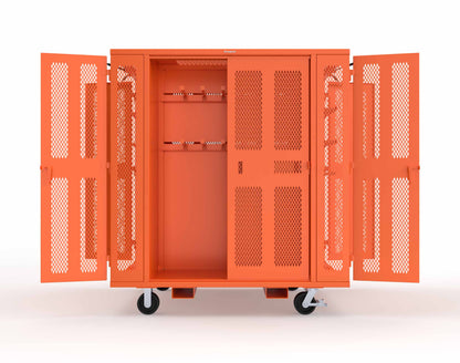 Extreme Duty Mobile Rigging Cabinet with 2 sets of 2 Ventilated Sliding Doors and 2 sets of 2 Ventilated Swing Doors with Short and Long Hangers - 86 in. W x 50 in. D x 100 in. H - 7.27.6-4V-500-2SLD-2ED-40SH-16LH-FLP-CA-2009