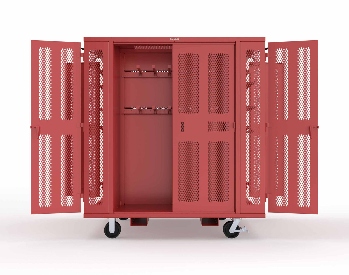 Extreme Duty Mobile Rigging Cabinet with 2 sets of 2 Ventilated Sliding Doors and 2 sets of 2 Ventilated Swing Doors with Short and Long Hangers - 86 in. W x 50 in. D x 100 in. H - 7.27.6-4V-500-2SLD-2ED-40SH-16LH-FLP-CA-3001