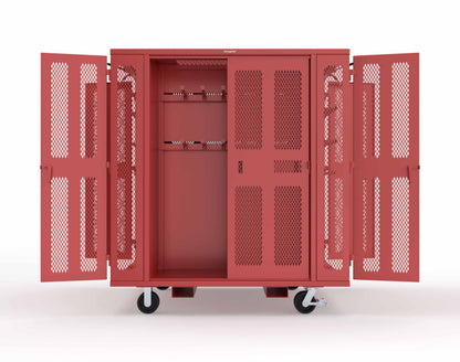 Extreme Duty Mobile Rigging Cabinet with 2 sets of 2 Ventilated Sliding Doors and 2 sets of 2 Ventilated Swing Doors with Short and Long Hangers - 86 in. W x 50 in. D x 100 in. H - 7.27.6-4V-500-2SLD-2ED-40SH-16LH-FLP-CA-3001