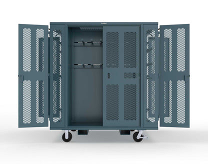 Extreme Duty Mobile Rigging Cabinet with 2 sets of 2 Ventilated Sliding Doors and 2 sets of 2 Ventilated Swing Doors with Short and Long Hangers - 86 in. W x 50 in. D x 100 in. H - 7.27.6-4V-500-2SLD-2ED-40SH-16LH-FLP-CA-5001