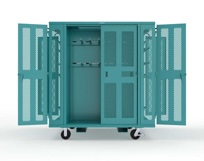 Extreme Duty Mobile Rigging Cabinet with 2 sets of 2 Ventilated Sliding Doors and 2 sets of 2 Ventilated Swing Doors with Short and Long Hangers - 86 in. W x 50 in. D x 100 in. H - 7.27.6-4V-500-2SLD-2ED-40SH-16LH-FLP-CA-5021