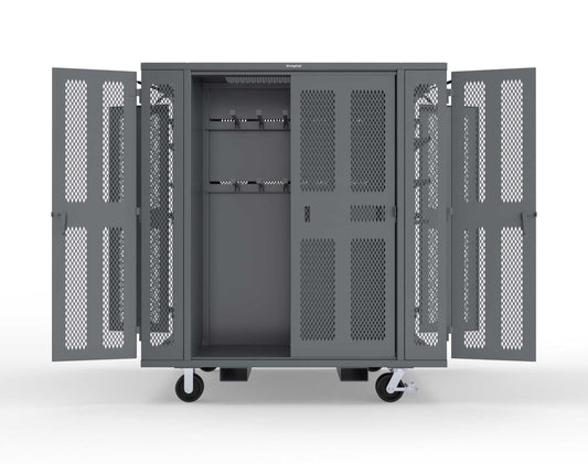 Extreme Duty Mobile Rigging Cabinet with 2 sets of 2 Ventilated Sliding Doors and 2 sets of 2 Ventilated Swing Doors with Short and Long Hangers - 86 in. W x 50 in. D x 100 in. H - 7.27.6-4V-500-2SLD-2ED-40SH-16LH-FLP-CA-7024