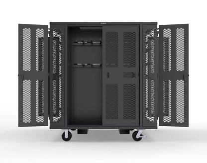 Extreme Duty Mobile Rigging Cabinet with 2 sets of 2 Ventilated Sliding Doors and 2 sets of 2 Ventilated Swing Doors with Short and Long Hangers - 86 in. W x 50 in. D x 100 in. H - 7.27.6-4V-500-2SLD-2ED-40SH-16LH-FLP-CA-9005