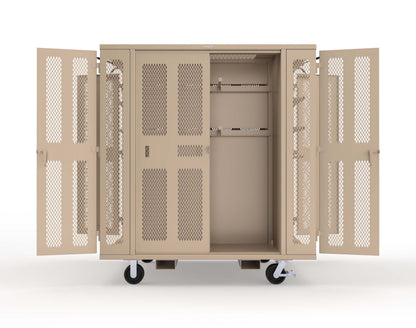 Extreme Duty Mobile Rigging Cabinet with 2 sets of 2 Ventilated Sliding Doors and 2 sets of 2 Ventilated Swing Doors with Short and Long Hangers - 86 in. W x 50 in. D x 100 in. H - 7.27.6-4V-500-2SLD-2ED-40SH-16LH-FLP-CA-1019