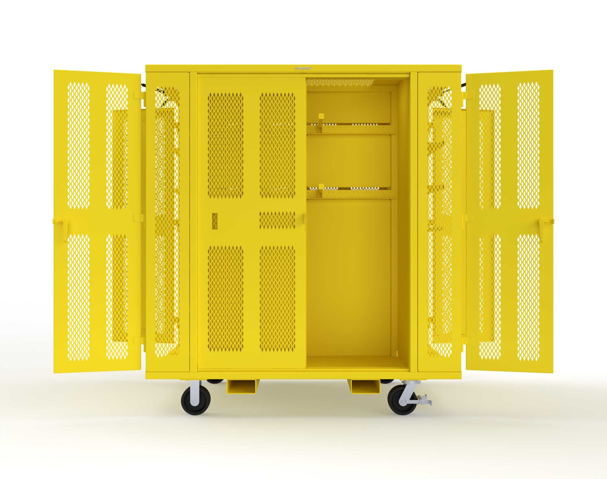 Extreme Duty Mobile Rigging Cabinet with 2 sets of 2 Ventilated Sliding Doors and 2 sets of 2 Ventilated Swing Doors with Short and Long Hangers - 86 in. W x 50 in. D x 100 in. H - 7.27.6-4V-500-2SLD-2ED-40SH-16LH-FLP-CA-1021
