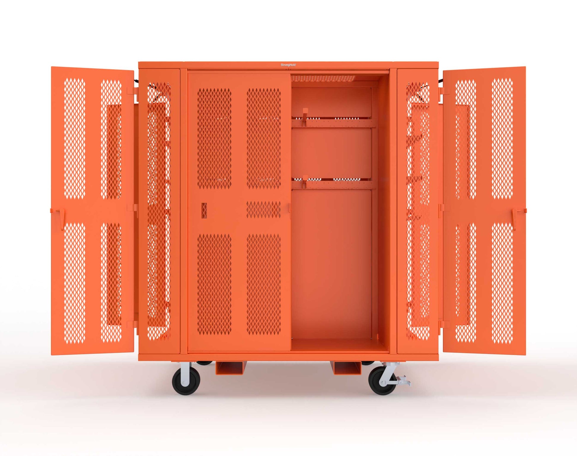 Extreme Duty Mobile Rigging Cabinet with 2 sets of 2 Ventilated Sliding Doors and 2 sets of 2 Ventilated Swing Doors with Short and Long Hangers - 86 in. W x 50 in. D x 100 in. H - 7.27.6-4V-500-2SLD-2ED-40SH-16LH-FLP-CA-2009