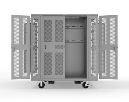 Extreme Duty Mobile Rigging Cabinet with 2 sets of 2 Ventilated Sliding Doors and 2 sets of 2 Ventilated Swing Doors with Short and Long Hangers - 86 in. W x 50 in. D x 100 in. H - 7.27.6-4V-500-2SLD-2ED-40SH-16LH-FLP-CA-7037