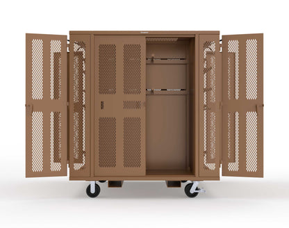 Extreme Duty Mobile Rigging Cabinet with 2 sets of 2 Ventilated Sliding Doors and 2 sets of 2 Ventilated Swing Doors with Short and Long Hangers - 86 in. W x 50 in. D x 100 in. H - 7.27.6-4V-500-2SLD-2ED-40SH-16LH-FLP-CA-8008
