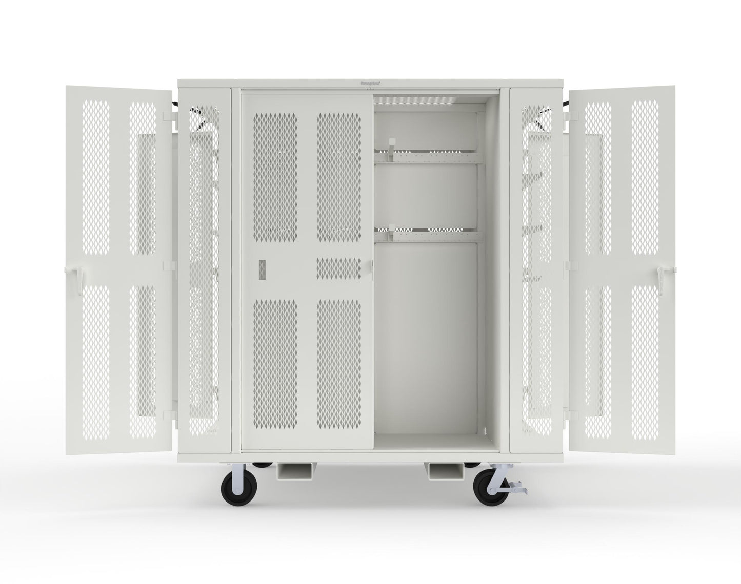 Extreme Duty Mobile Rigging Cabinet with 2 sets of 2 Ventilated Sliding Doors and 2 sets of 2 Ventilated Swing Doors with Short and Long Hangers - 86 in. W x 50 in. D x 100 in. H - 7.27.6-4V-500-2SLD-2ED-40SH-16LH-FLP-CA-9003