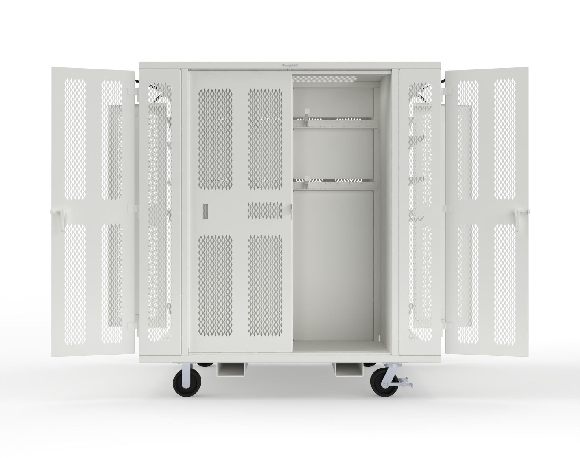 Extreme Duty Mobile Rigging Cabinet with 2 sets of 2 Ventilated Sliding Doors and 2 sets of 2 Ventilated Swing Doors with Short and Long Hangers - 86 in. W x 50 in. D x 100 in. H - 7.27.6-4V-500-2SLD-2ED-40SH-16LH-FLP-CA-9003