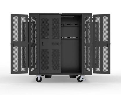 Extreme Duty Mobile Rigging Cabinet with 2 sets of 2 Ventilated Sliding Doors and 2 sets of 2 Ventilated Swing Doors with Short and Long Hangers - 86 in. W x 50 in. D x 100 in. H - 7.27.6-4V-500-2SLD-2ED-40SH-16LH-FLP-CA-9005