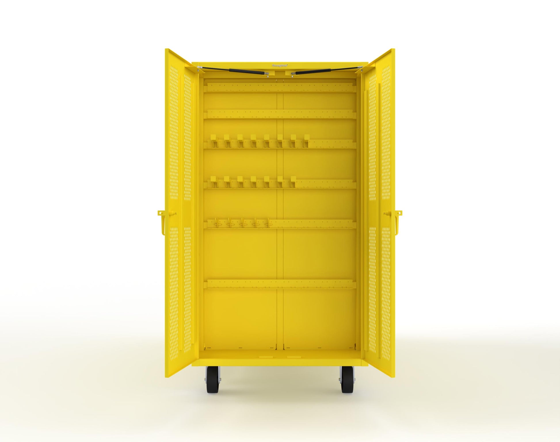 Extreme Duty Mobile Rigging Cabinet with 2 sets of 2 Ventilated Sliding Doors and 2 sets of 2 Ventilated Swing Doors with Short and Long Hangers - 86 in. W x 50 in. D x 100 in. H - 7.27.6-4V-500-2SLD-2ED-40SH-16LH-FLP-CA-1021