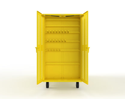 Extreme Duty Mobile Rigging Cabinet with 2 sets of 2 Ventilated Sliding Doors and 2 sets of 2 Ventilated Swing Doors with Short and Long Hangers - 86 in. W x 50 in. D x 100 in. H - 7.27.6-4V-500-2SLD-2ED-40SH-16LH-FLP-CA-1021