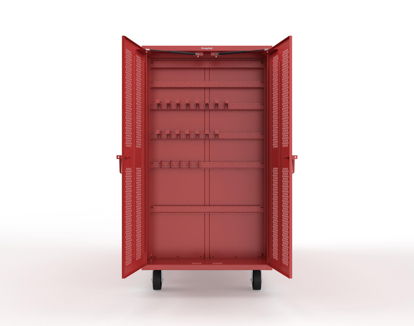 Extreme Duty Mobile Rigging Cabinet with 2 sets of 2 Ventilated Sliding Doors and 2 sets of 2 Ventilated Swing Doors with Short and Long Hangers - 86 in. W x 50 in. D x 100 in. H - 7.27.6-4V-500-2SLD-2ED-40SH-16LH-FLP-CA-3001
