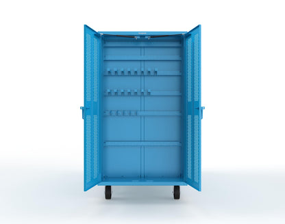 Extreme Duty Mobile Rigging Cabinet with 2 sets of 2 Ventilated Sliding Doors and 2 sets of 2 Ventilated Swing Doors with Short and Long Hangers - 86 in. W x 50 in. D x 100 in. H - 7.27.6-4V-500-2SLD-2ED-40SH-16LH-FLP-CA-5012