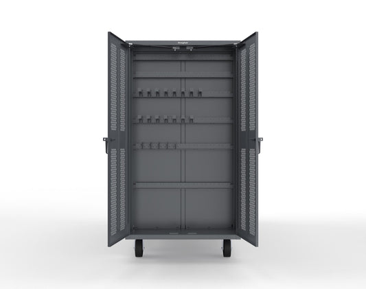 Extreme Duty Mobile Rigging Cabinet with 2 sets of 2 Ventilated Sliding Doors and 2 sets of 2 Ventilated Swing Doors with Short and Long Hangers - 86 in. W x 50 in. D x 100 in. H - 7.27.6-4V-500-2SLD-2ED-40SH-16LH-FLP-CA-7024
