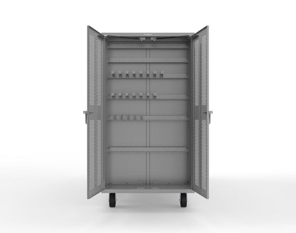 Extreme Duty Mobile Rigging Cabinet with 2 sets of 2 Ventilated Sliding Doors and 2 sets of 2 Ventilated Swing Doors with Short and Long Hangers - 86 in. W x 50 in. D x 100 in. H - 7.27.6-4V-500-2SLD-2ED-40SH-16LH-FLP-CA-7037