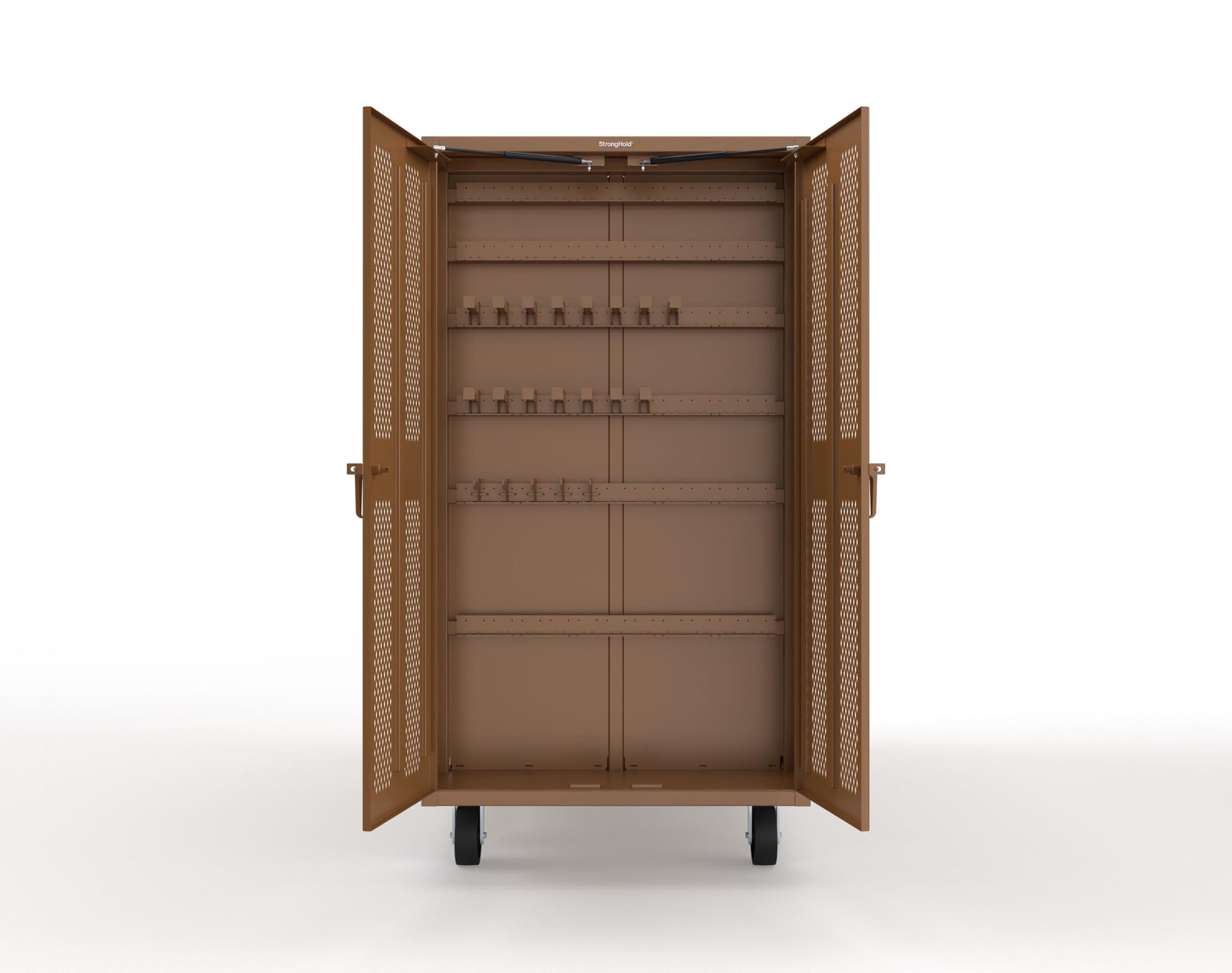 Extreme Duty Mobile Rigging Cabinet with 2 sets of 2 Ventilated Sliding Doors and 2 sets of 2 Ventilated Swing Doors with Short and Long Hangers - 86 in. W x 50 in. D x 100 in. H - 7.27.6-4V-500-2SLD-2ED-40SH-16LH-FLP-CA-8008
