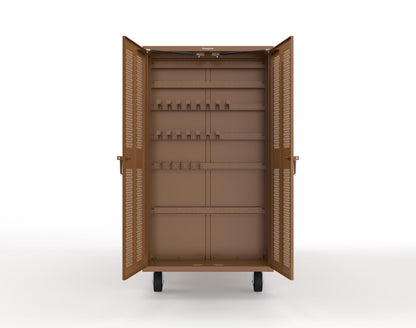 Extreme Duty Mobile Rigging Cabinet with 2 sets of 2 Ventilated Sliding Doors and 2 sets of 2 Ventilated Swing Doors with Short and Long Hangers - 86 in. W x 50 in. D x 100 in. H - 7.27.6-4V-500-2SLD-2ED-40SH-16LH-FLP-CA-8008